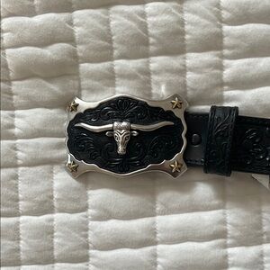 Black Leather Belt with Silver Buckle